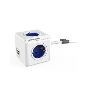 PowerCube extended  dobbelt USB - 4 udtag 1,5 meter ledning - Bl