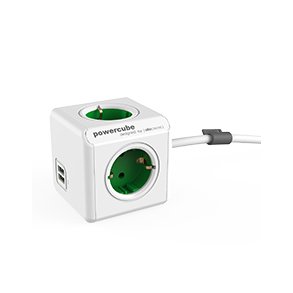 PowerCube extended  dobbelt USB - 4 udtag 1,5 meter ledning - Grn