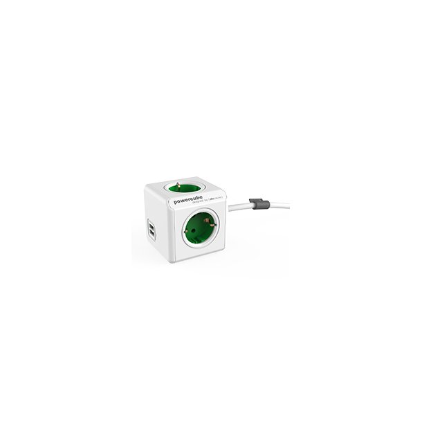 PowerCube extended  dobbelt USB - 4 udtag 1,5 meter ledning - Grn